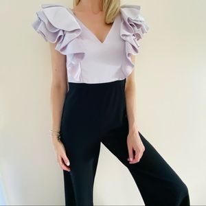 New Aidan Mattox Bodice Ruffle Cap Jumpsuit $295